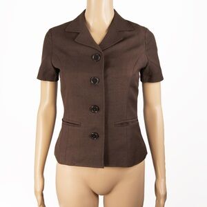 Vintage Michiko Koshino London Brown Short Sleeve Button Up Linen Blazer Jacket